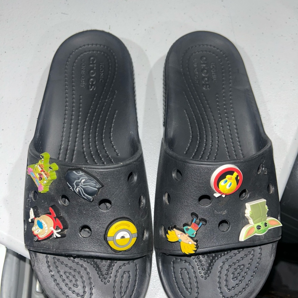 CROCS Kids Black Slide Sandals with Fun Charms